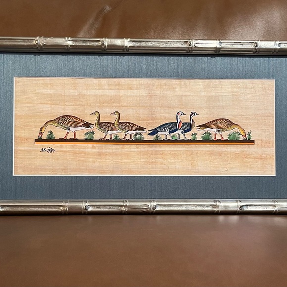 Vintage Egyptian Papyrus Art Tomb Painting of Extinct Geese